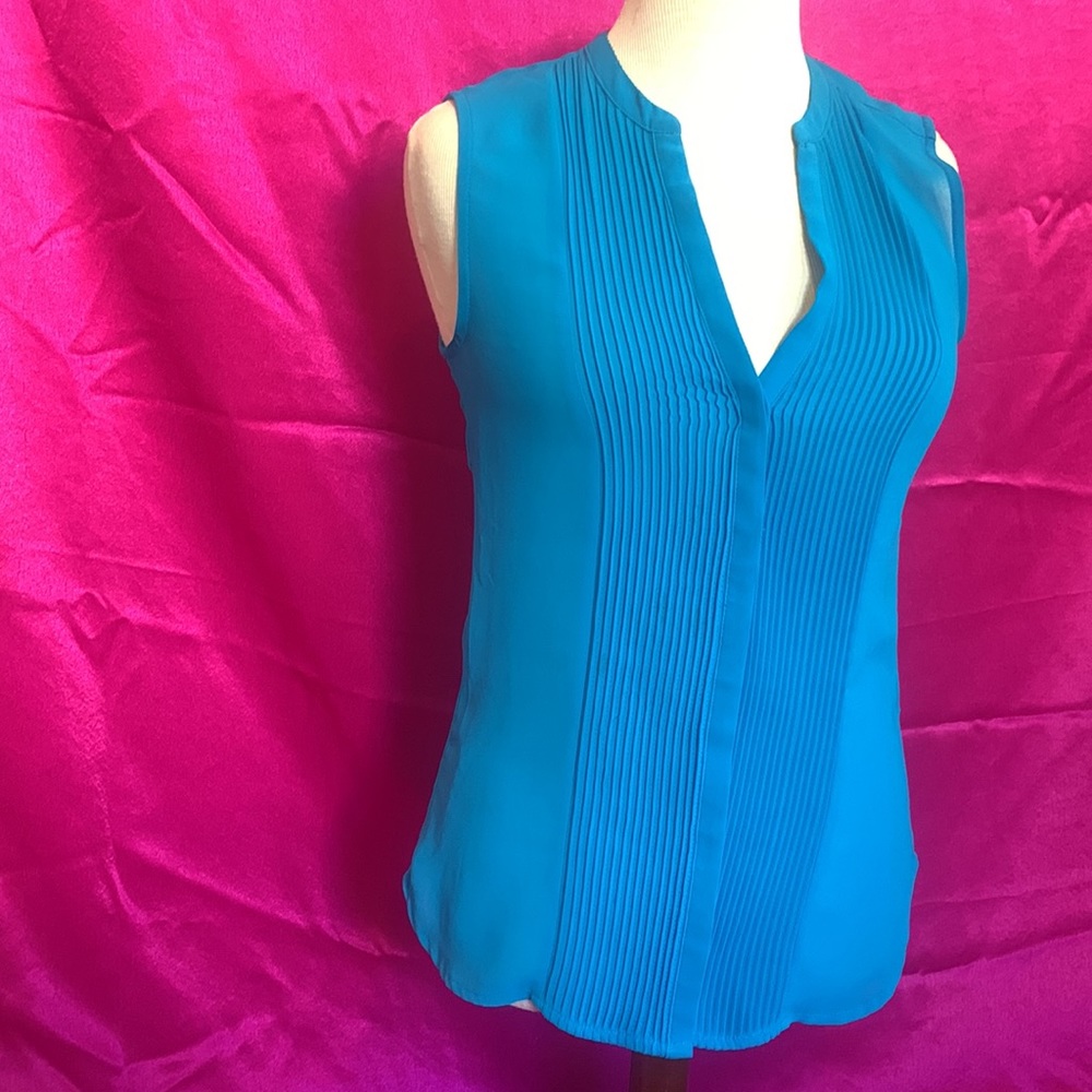 Beautiful blue sheer H&M sleeveless button down blouse size 2